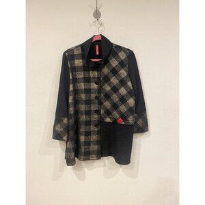 IC Collection Jacket Womens XL Plaid Button Up Textured Made USA Pockets